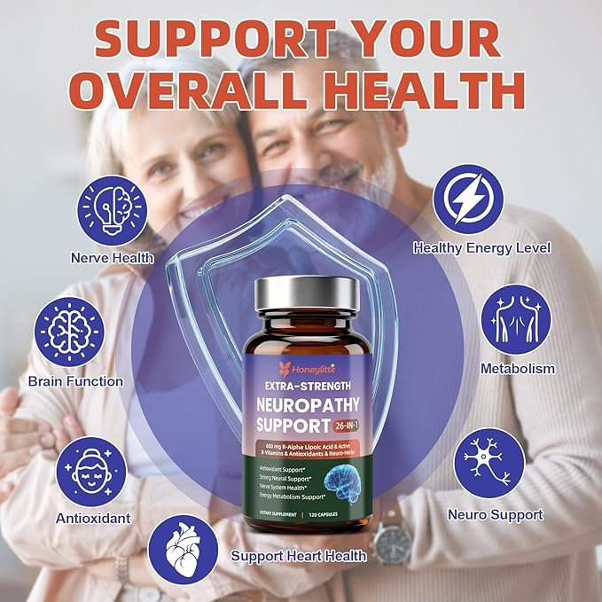 Alpha Lipoic Acid Neuropathy Supplements - with 600mg R-Alpha Lipoic Acid, NAC, ALC, Active Vitamin B12 B1 B2 B6, Magnesium - for Nerve Heath, Liver Detox, Antioxidant & Mental Support