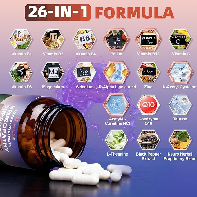 Alpha Lipoic Acid Neuropathy Supplements - with 600mg R-Alpha Lipoic Acid, NAC, ALC, Active Vitamin B12 B1 B2 B6, Magnesium - for Nerve Heath, Liver Detox, Antioxidant & Mental Support