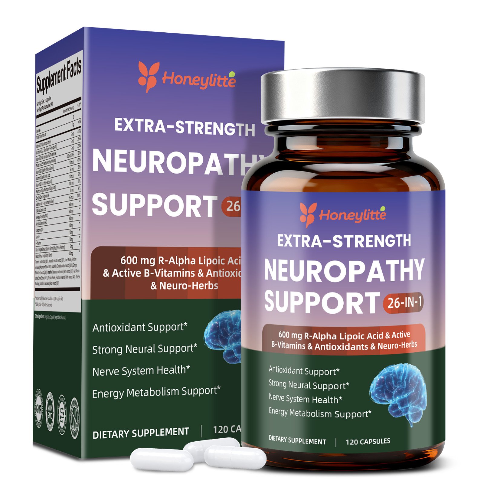 Alpha Lipoic Acid Neuropathy Supplements - with 600mg R-Alpha Lipoic Acid, NAC, ALC, Active Vitamin B12 B1 B2 B6, Magnesium - for Nerve Heath, Liver Detox, Antioxidant & Mental Support